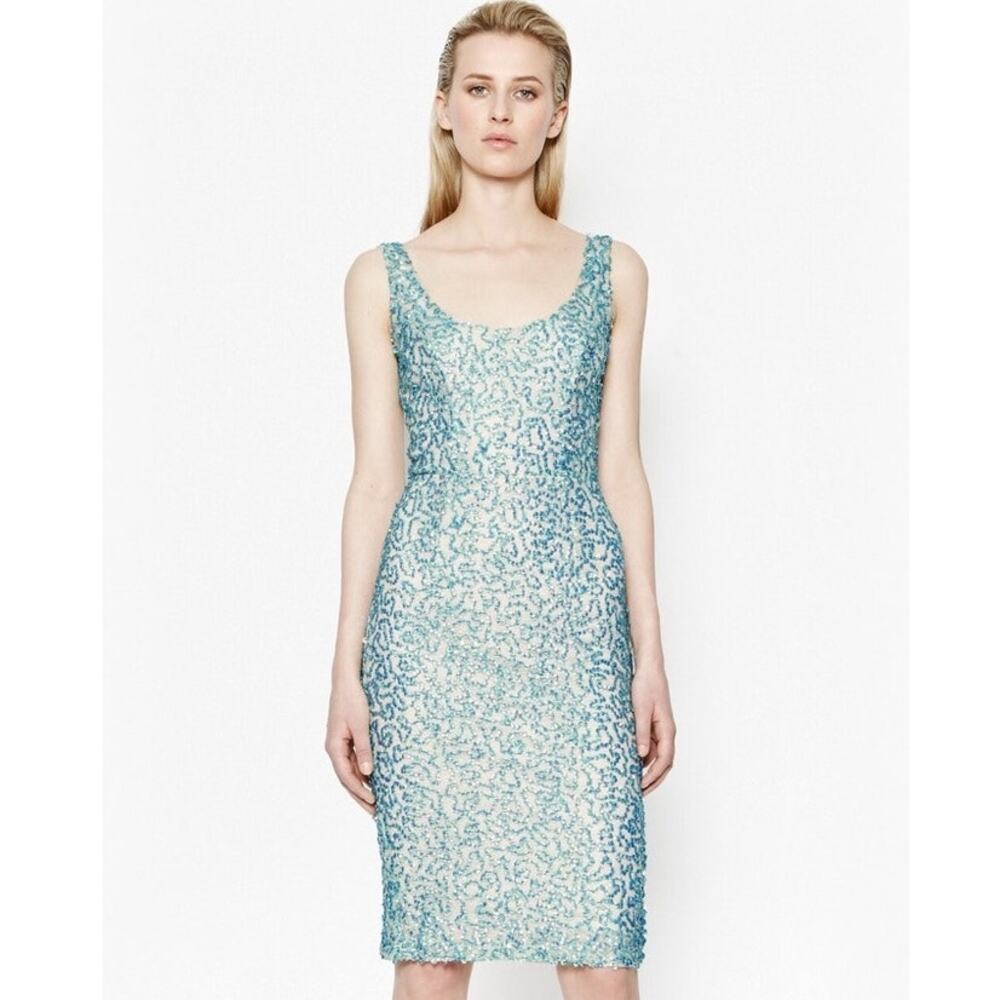 12 L French Connection Selene Sequin Cocktail Dress Teal Stretch Bodycon Party